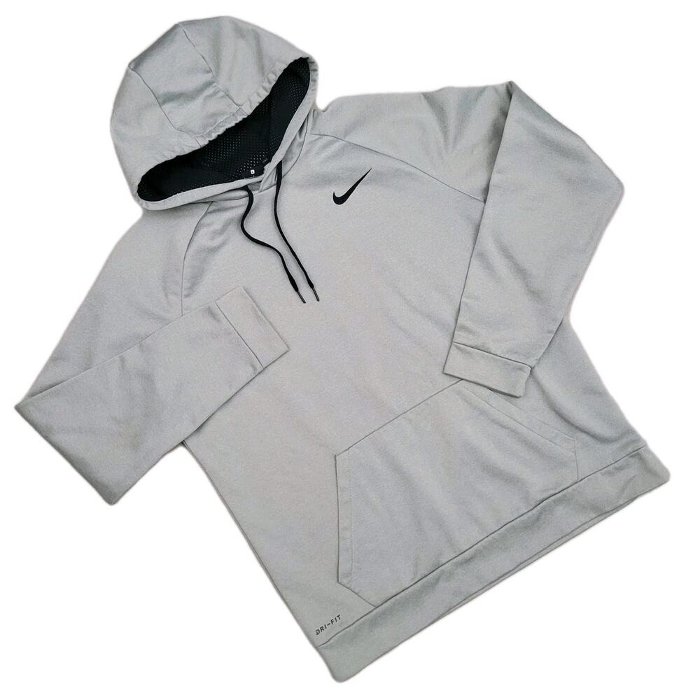 Nike Dri-Fit Pullover Hoodie Sweatshirt Mens Large Regular Fit Drawstring Gray
